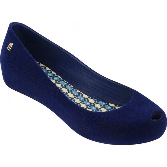 Melissa Ultra Girl Flocked Peep Toe Shoes Slip Ons Royal Blue Size 2 - Picture 7 of 7